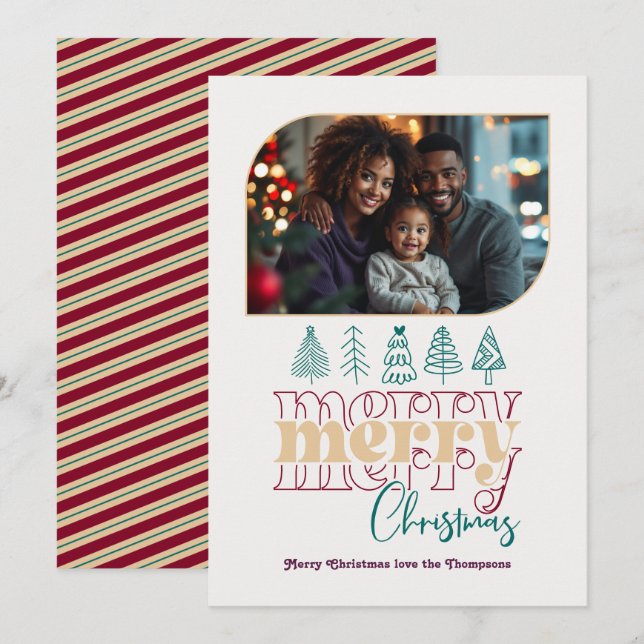 Holiday Luxe Modern Retro Doodle Christmas Photo Card (Front/Back)