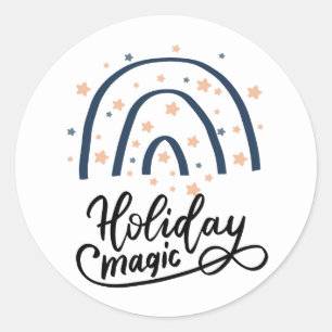 Holiday Magic Boho Rainbow Classic Round Sticker