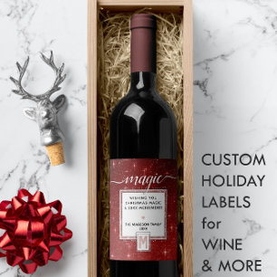 Holiday MAGIC Burgundy Blush Watercolor Monogram  Wine Label