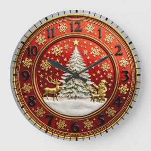 Holiday Magic Christmas Tree Santa Acrylic Wall Cl Large Clock