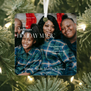 Holiday Magic Magazine Cover-Style Family Photo  Metal Tree Decoration