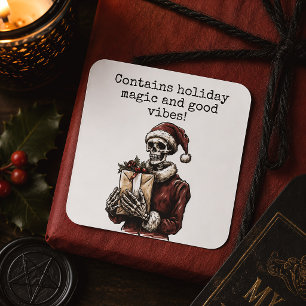 Holiday Magic Santa Skeleton Spooky Christmas Square Sticker