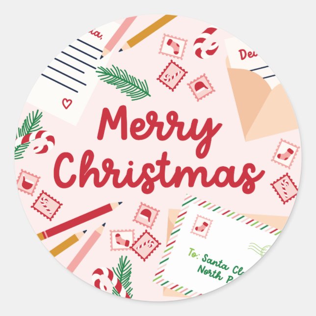 Holiday Mail & Letters to Santa - Merry Christmas Classic Round Sticker (Front)