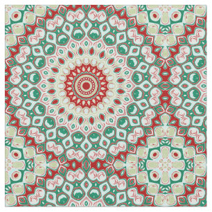 Holiday Mandala in Red, Green, and Winter White Fabric