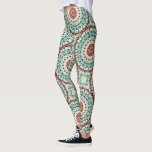 Holiday Mandala in Red, Green, and Winter White Leggings