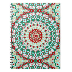 Holiday Mandala in Red, Green, and Winter White Spiral Notebook