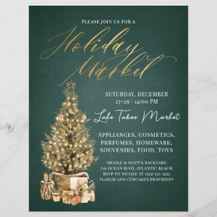 Holiday Market Flyer Christmas Green Invitation