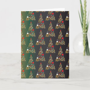 Holiday matte green gold Christmas tree pattern Card