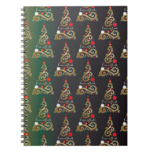 Holiday matte green gold Christmas tree pattern Notebook