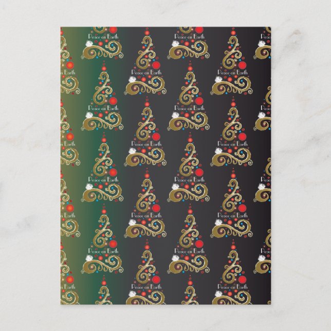 Holiday matte green gold Christmas tree pattern Postcard (Front)