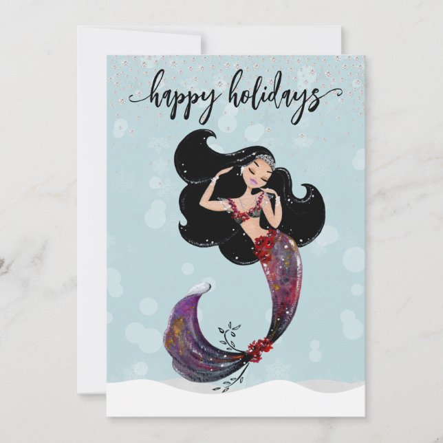 Holiday Mermaid Christmas Diamond Bling Card (Front)