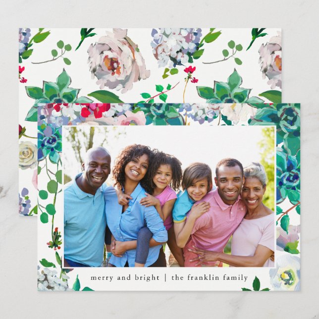 Holiday Merry and Bright Christmas Floral Photo (Front/Back)