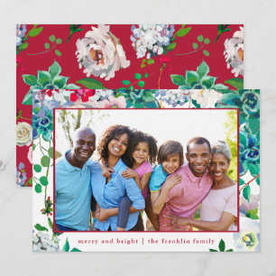 Holiday Merry and Bright Christmas Floral Photo Card