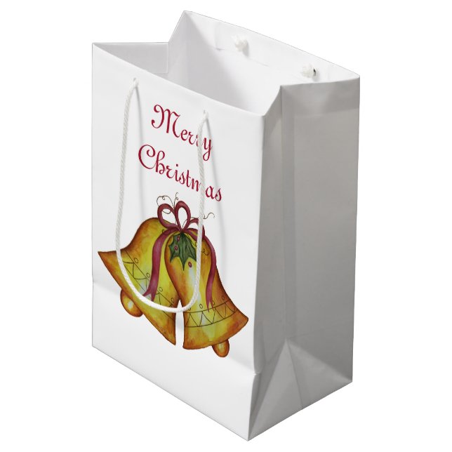 Holiday Merry Christmas Bells Present Gift Bag (Front Angled)