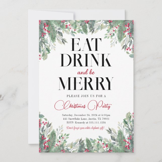 Holiday Merry Christmas Dinner Party Invitation (Front)