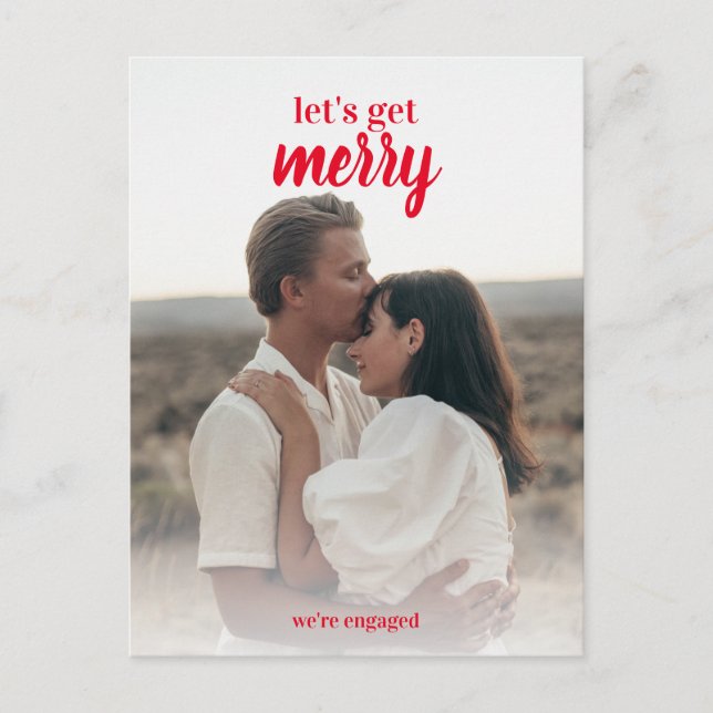Holiday Merry Engagement Christmas Announcement Postcard (Front)