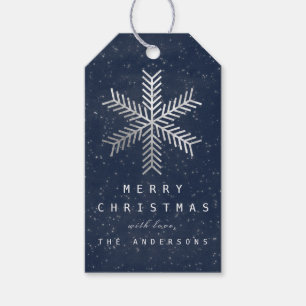 Holiday Merry Gift To Snowflake Silver Blue Navy Gift Tags
