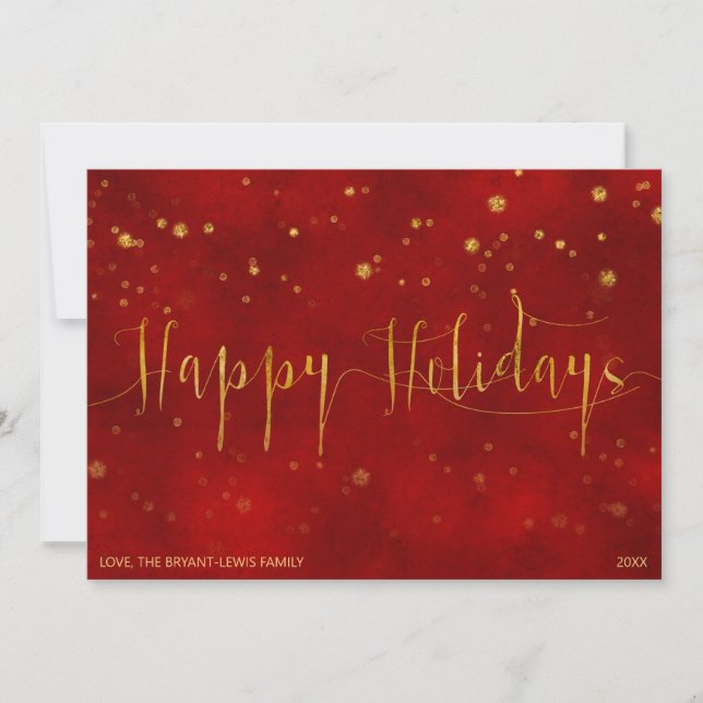 HOLIDAY MESSAGE CARD | Red Gold Faux Foil Script (Front)