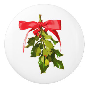 holiday mistletoe ceramic knob