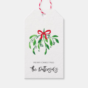 Holiday Mistletoe Family Name Festive Red Green Gift Tags