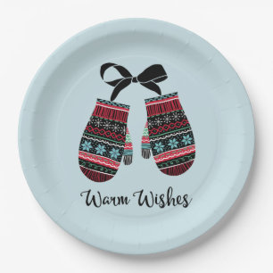 Holiday Mittens Warm Wishes Christmas Paper Plates