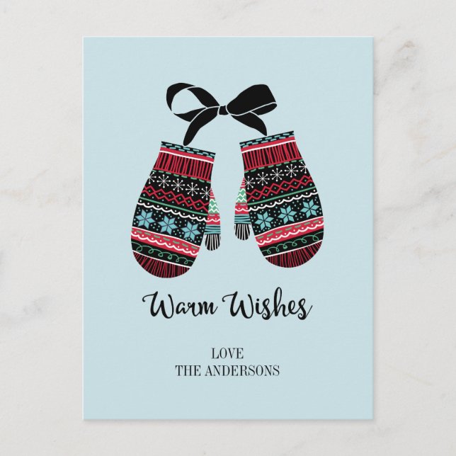 Holiday Mittens Warm Wishes Christmas Postcard (Front)