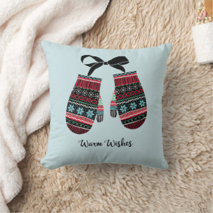 Holiday Mittens Warm Wishes Christmas Throw Pillow