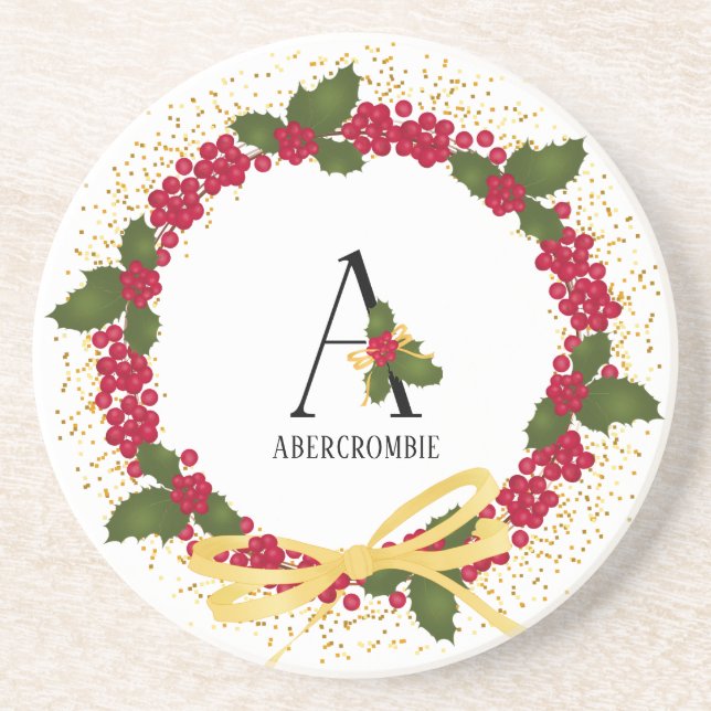 Holiday Monogram Initial A Personalised Coaster (Front)