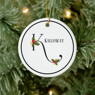 Holiday Monogram Letter K Personalized Ceramic Tree Decoration