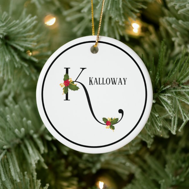 Holiday Monogram Letter K Personalized Ceramic Tree Decoration (Tree)