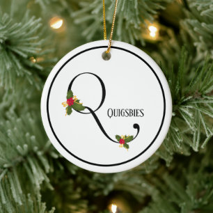 Holiday Monogram Letter Q Personalised Ceramic Tree Decoration