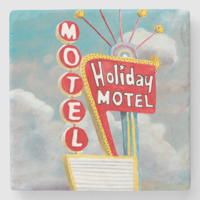 Holiday Motel Sign Stone Coaster (Front)