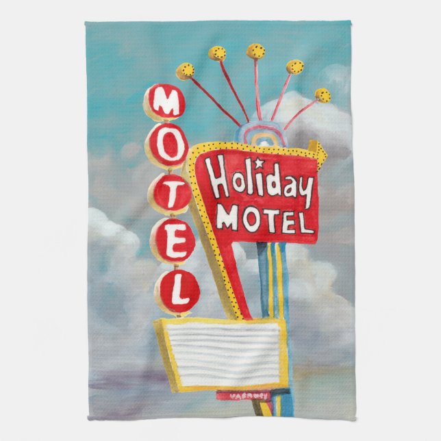 Holiday Motel Sign Tea Towel (Vertical)