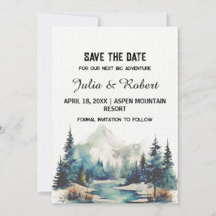 Holiday Mountain Pine Tree Outdoor Save the Date Invitation