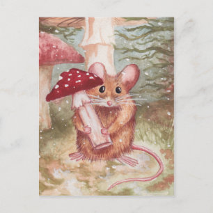 Holiday Mouse and Mushroom Postcard