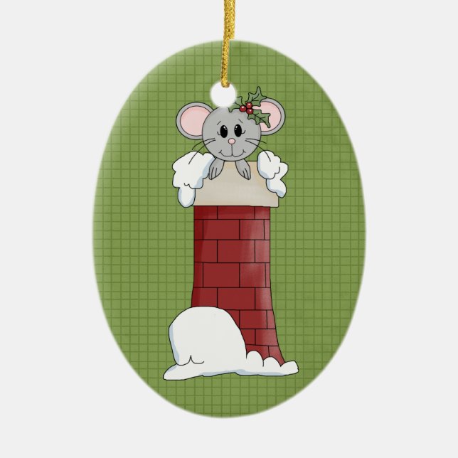 Holiday Mouse Ceramic Christmas Ornament (Front)
