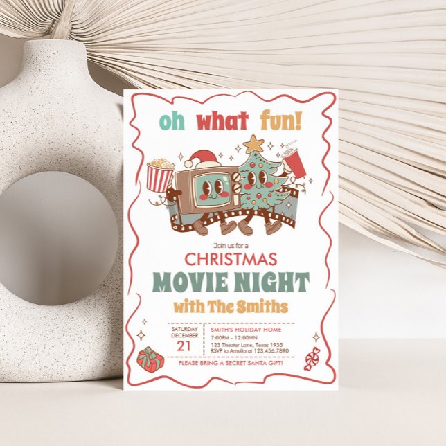 Holiday Movie Night Christmas Party Invitation (Christmas Holiday Movie Night Party Invitation)