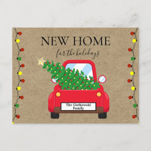 Holiday Moving New Home Rustic Red Truck Postcard