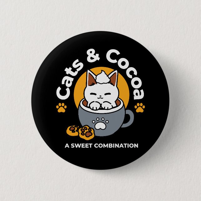 Holiday Mug Design with Cosy Cat and Paw Cookies 6 Cm Round Badge (Front)