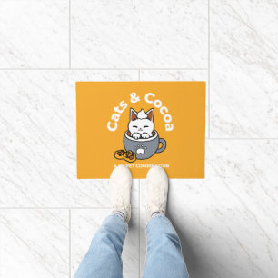 Holiday Mug Design with Cosy Cat and Paw Cookies Doormat