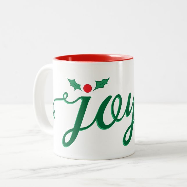 Holiday Mug Joy Script With Holly Accent (Front Left)