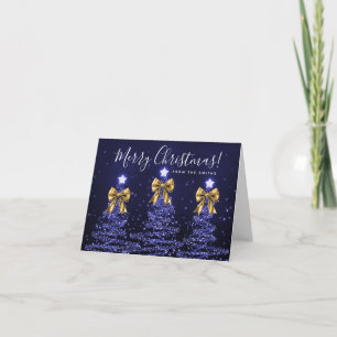 Holiday Navy Blue Christmas Trees Greeting Gold  Card