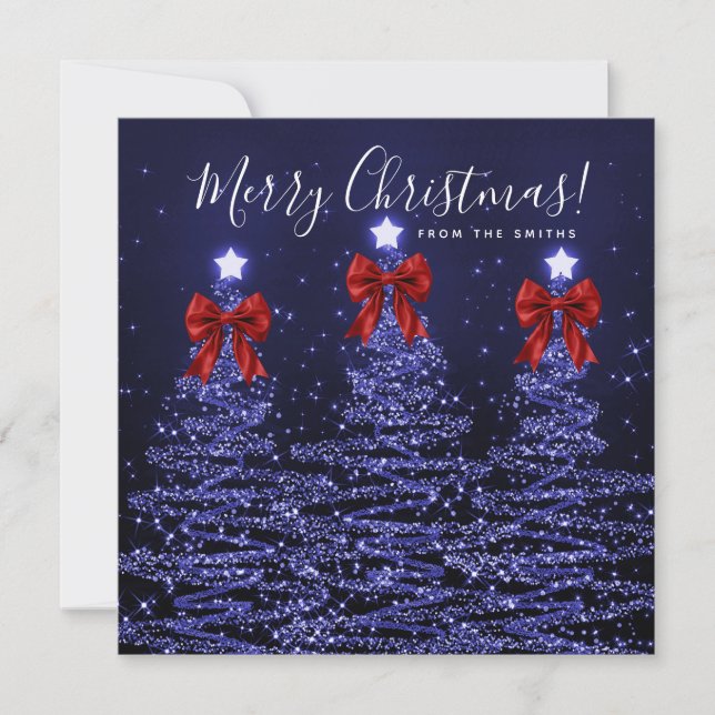Holiday Navy Blue Christmas Trees Greeting Red  Card (Front)