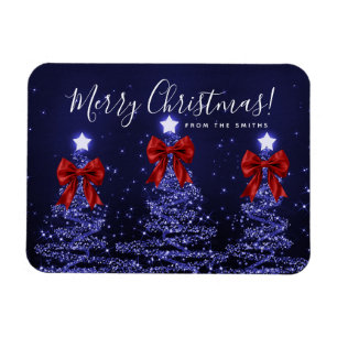 Holiday Navy Blue Christmas Trees Greeting Red  Magnet