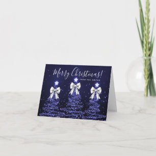 Holiday Navy Blue Christmas Trees Greeting Silver  Card