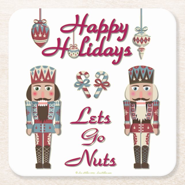 Holiday Nutcracker Lets Go Nuts Square Paper Coaster (Front)