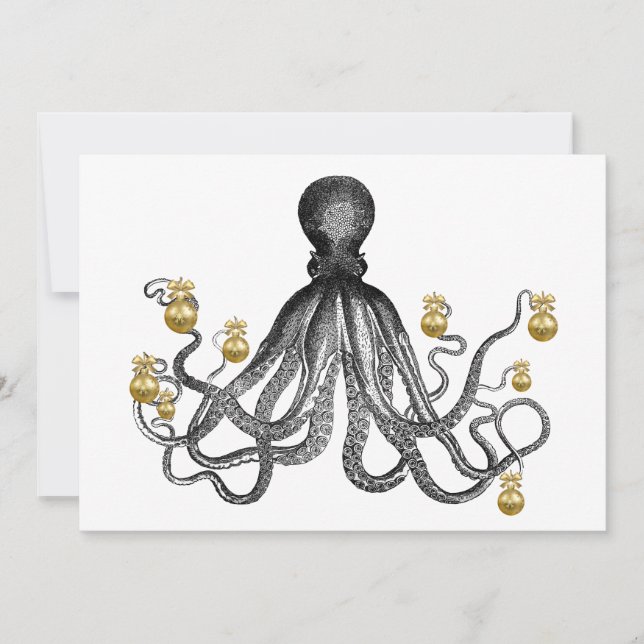 Holiday octopus Christmas ornaments nautical funny Card (Front)