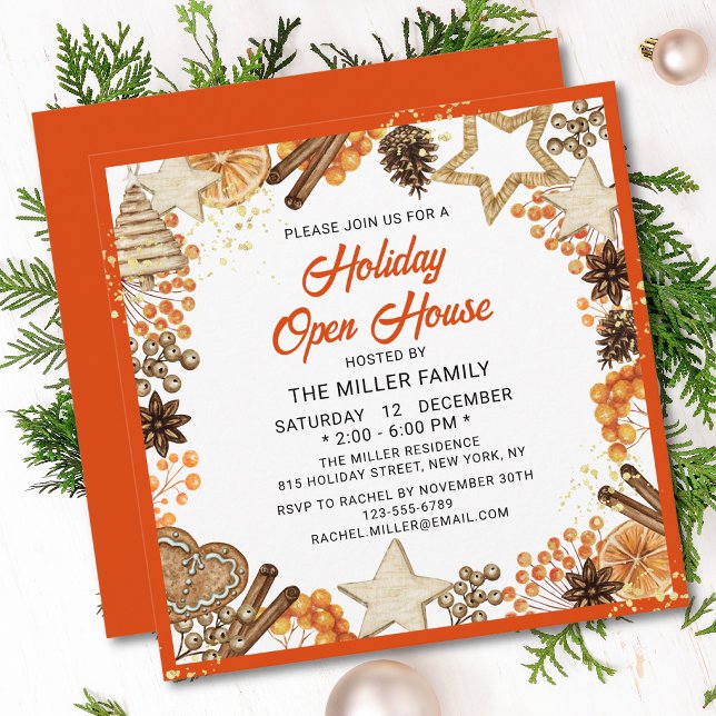 Holiday Open House Christmas Rustic Citrus Orange Invitation (Creator Uploaded)