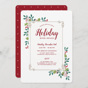 Holiday Open House Festive Floral Frame Invitation