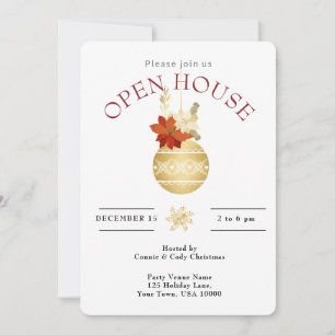 HOLIDAY OPEN HOUSE GOLD CHRISTMAS ORNAMENT INVITATION